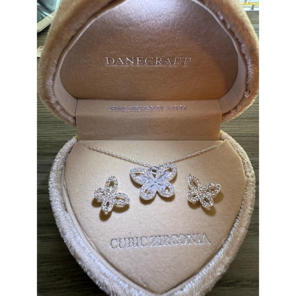 Women's DANECRAFT Silver Cubic Zirconia Butterfly Necklace & Earrings Set - Picture 2 of 4